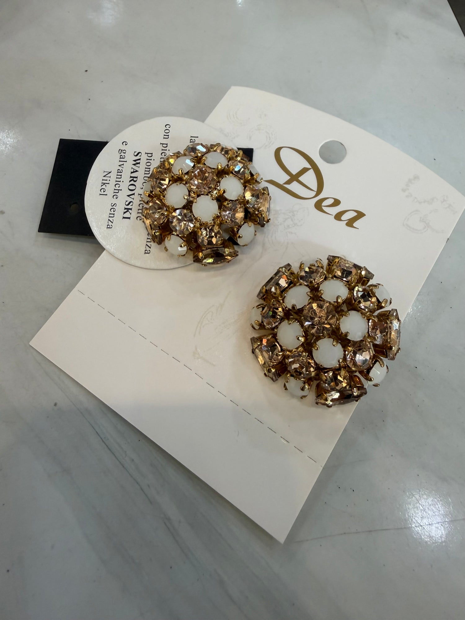 Orecchini Bottoni Champagne e White