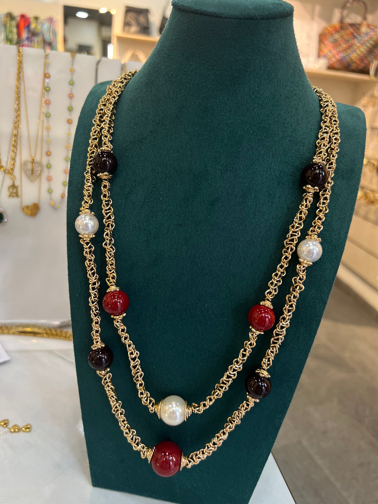 Collana Perla Bordeaux Nera