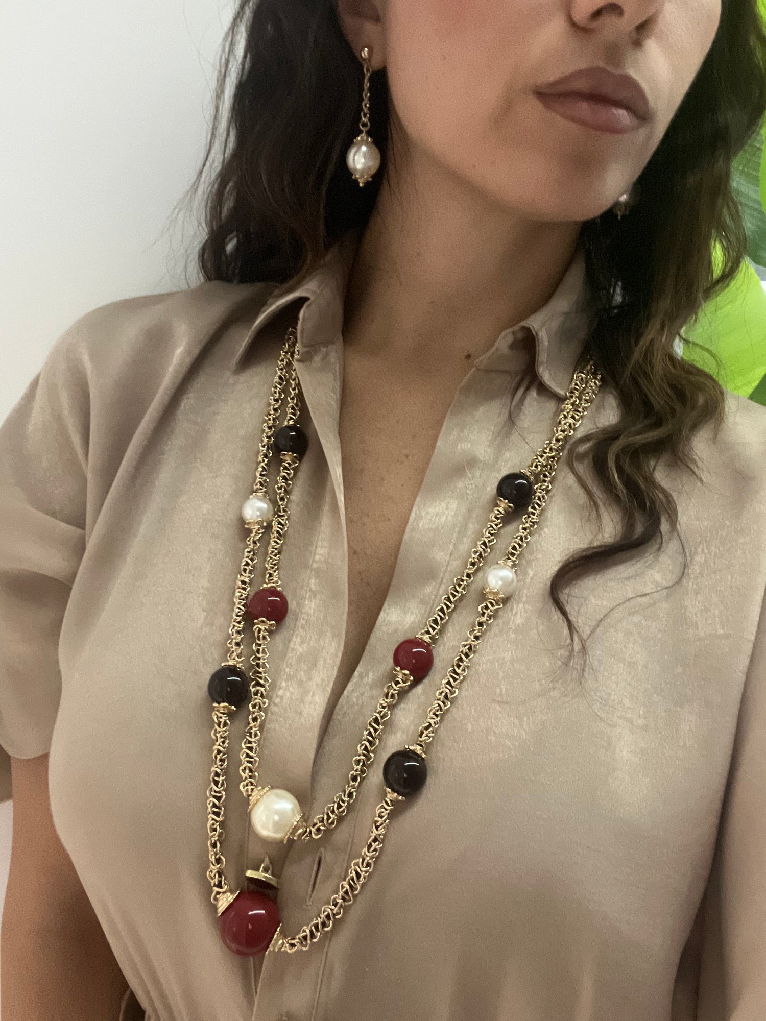 Collana Perla Bordeaux Nera