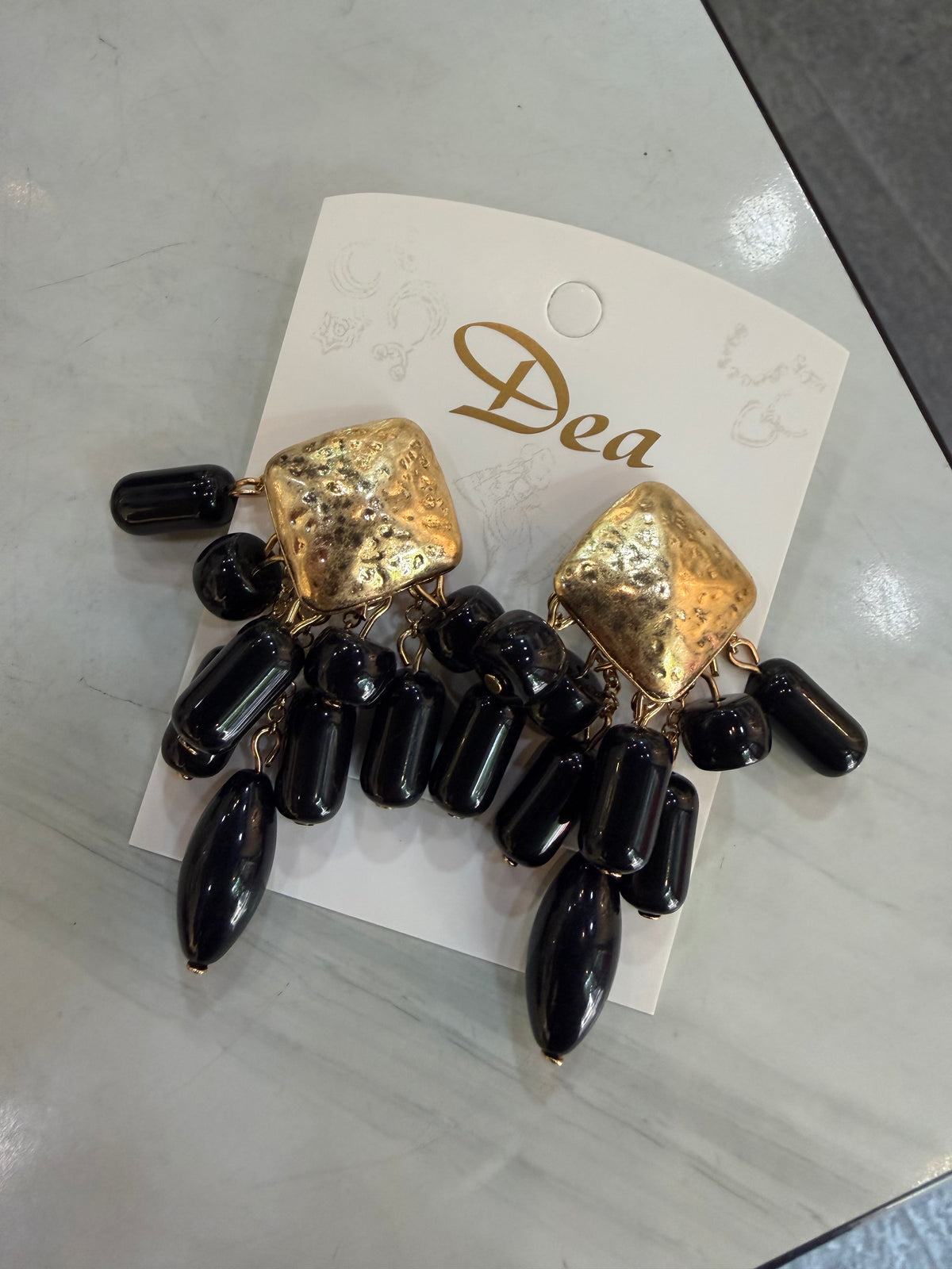 Orecchini Pendenti "Grappolo d'Oro" con Pietre Resinate e Perno Martelletto