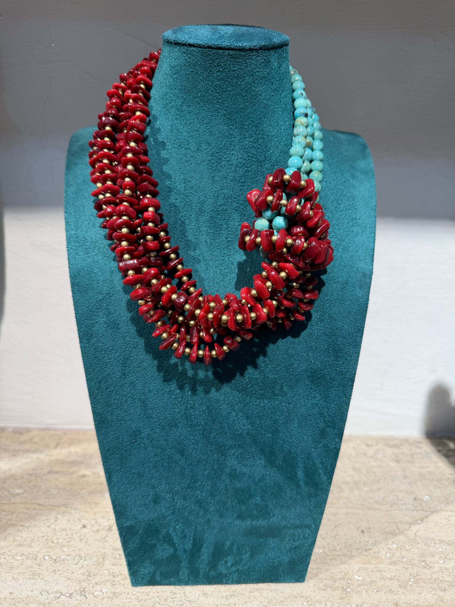 Collana Multigiro Corallo Rosso e Turchese