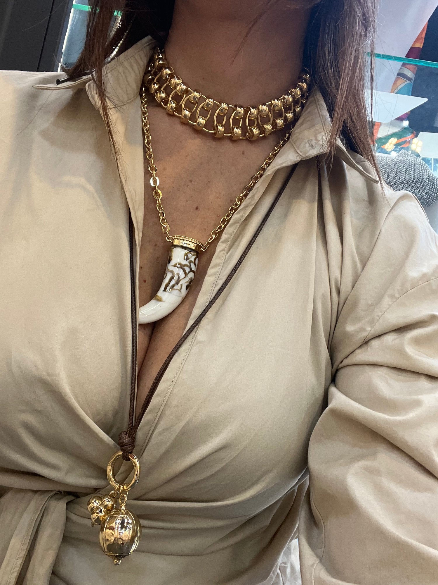 Set di 3 collane con Maxi corno