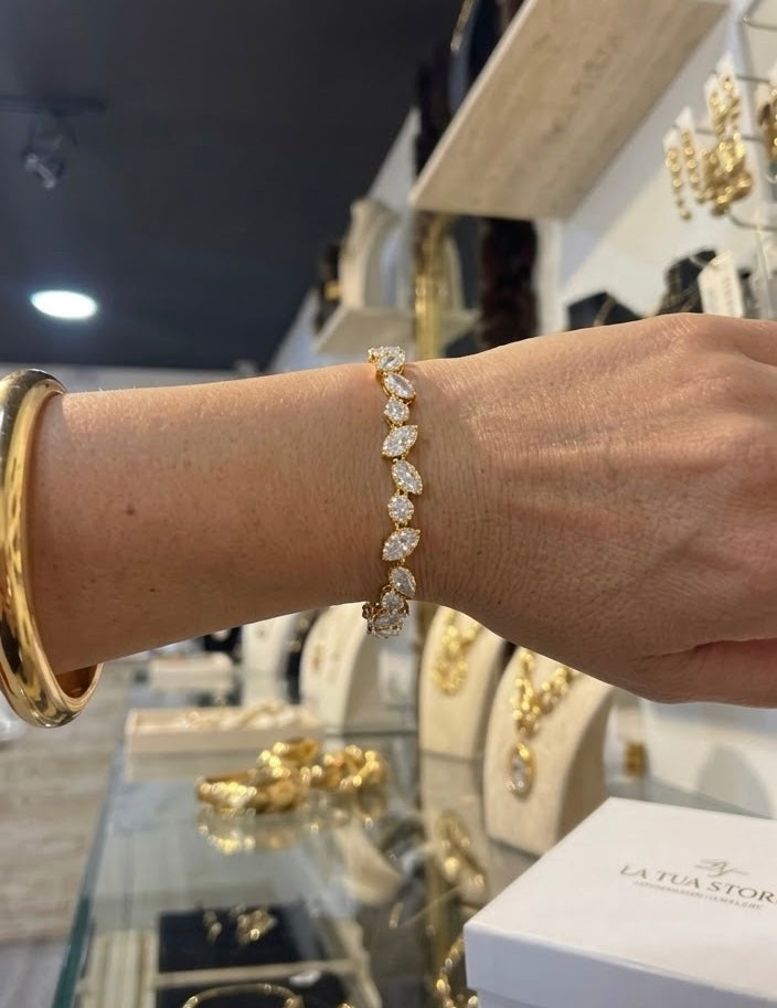 Bracciale Tennis "Foglioline di Luce" con Pavé di Zirconi
