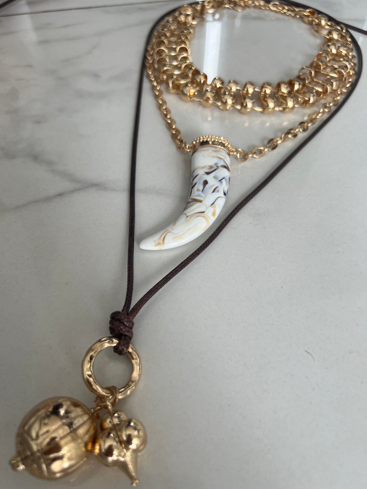 Set di 3 collane con Maxi corno