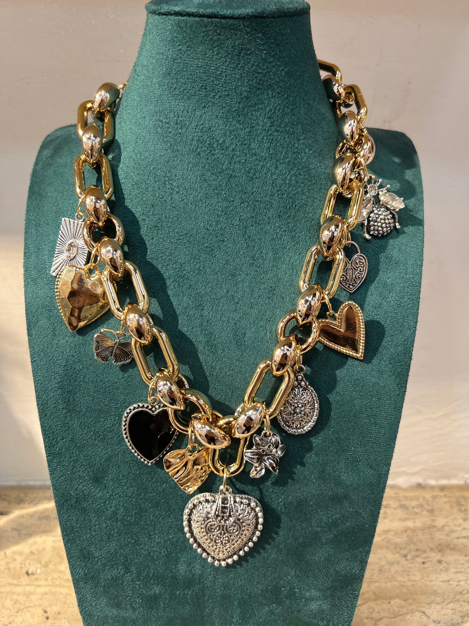 Collana Con Charm Cuori argento e Oro