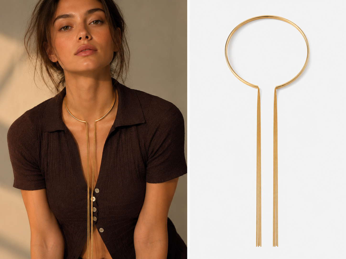Collana Choker Rigido con Catene Pendenti
