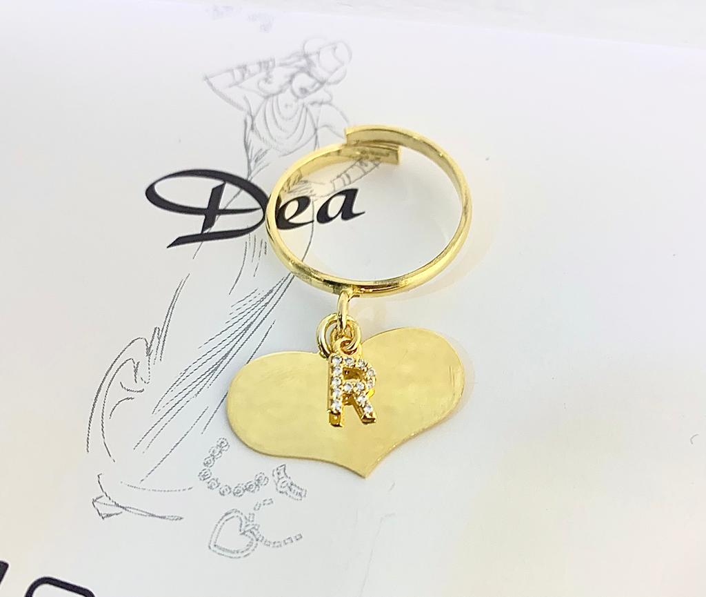 Anello Cuore Con Lettera Zirconata Pendente